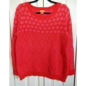Joe Fresh X Large XL Red‎ Pink 100% Cotton Sweater Top Shirt Dots and Diamonds